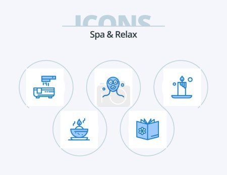 Téléchargez les illustrations : Spa And Relax Blue Icon Pack 5 Icon Design. fire. relaxation. bath. facial mask. beauty - en licence libre de droit