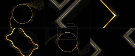Ilustración de Abstract black background of woven ribbon pattern with square shape golden glowing glitters vector illustration; geometric backdrop with black paper crossing stripes suitable for minimalist decoration - Imagen libre de derechos