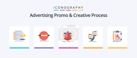 Téléchargez les illustrations : Advertising Promo And Creative Process Flat 5 Icon Pack Including package. awareness. set. tools. designer. Creative Icons Design - en licence libre de droit