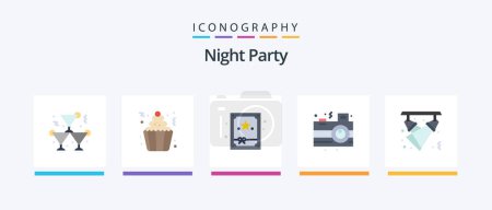 Téléchargez les illustrations : Night Party Flat 5 Icon Pack Including disco. party. party. night. camera. Creative Icons Design - en licence libre de droit