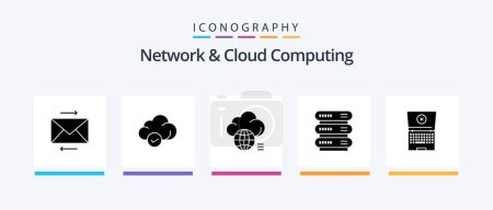Illustration for Network And Cloud Computing Glyph 5 Icon Pack Including laptop. network. cloud. data. technology. Creative Icons Design - Royalty Free Image