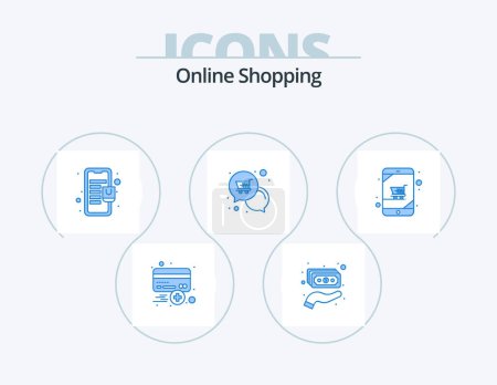 Illustration for Online Shopping Blue Icon Pack 5 Icon Design. shopping. offer. money. notification. online store - Royalty Free Image