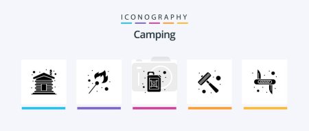 Illustration for Camping Glyph 5 Icon Pack Including weapon. knife. canister. steak. kitchen utensils. Creative Icons Design - Royalty Free Image