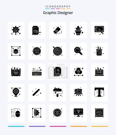Illustration for Creative Graphic Designer 25 Glyph Solid Black icon pack  Such As design. plant. pen. gardening. rubber - Royalty Free Image
