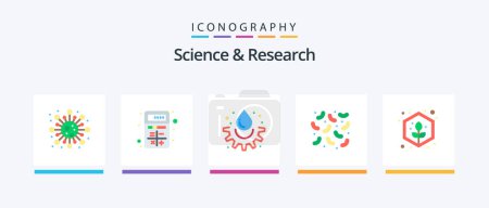 Ilustración de Science Flat 5 Icon Pack Including grow. virus. interaction. diseases. experiment. Creative Icons Design - Imagen libre de derechos