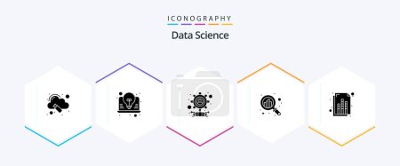 Illustration for Data Science 25 Glyph icon pack including document. search. gear. growth. analysis - Royalty Free Image