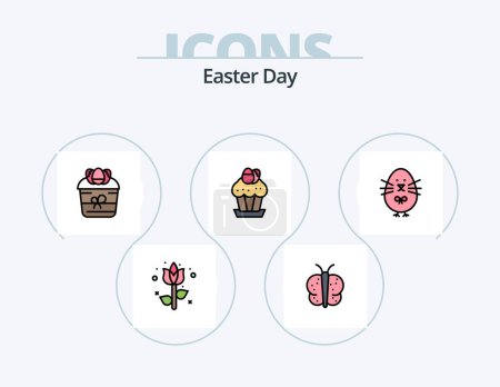 Illustration for Easter Line Filled Icon Pack 5 Icon Design. baby. chicken. butterfly. holiday. cart - Royalty Free Image