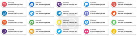 Téléchargez les illustrations : Card Style Follow Me Icons with Customizable Message for Top Social Media 20 pack such as telegram. quora. simple and video icons. Clean and professional - en licence libre de droit