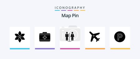 Téléchargez les illustrations : Map Pin Glyph 5 Icon Pack Including . parking. hotel. camping. vacation. Creative Icons Design - en licence libre de droit