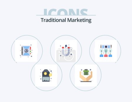 Ilustración de Traditional Marketing Flat Icon Pack 5 Icon Design. . training. contact. seminar. meeting - Imagen libre de derechos
