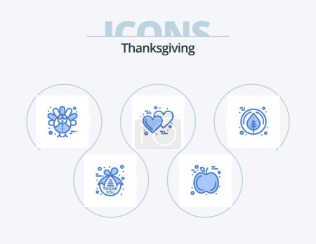 Téléchargez les illustrations : Thanksgiving Blue Icon Pack 5 Icon Design. thanksgiving. leaf. holiday. thanks day. love - en licence libre de droit