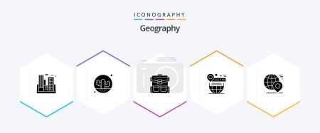 Téléchargez les illustrations : Geo Graphy 25 Glyph icon pack including world. map. plant. hiking. bag - en licence libre de droit