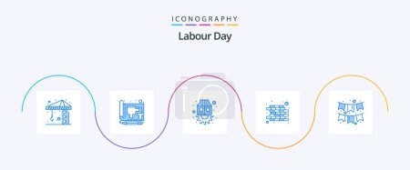 Illustration for Labour Day Blue 5 Icon Pack Including flag. celebration. jacket. wall. brick - Royalty Free Image