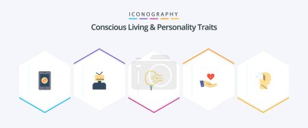Ilustración de Concious Living And Personality Traits 25 Flat icon pack including giving. charity. happy. stress. blow - Imagen libre de derechos