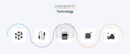 Ilustración de Technology Glyph 5 Icon Pack Including projector. beamer. code. tech. future - Imagen libre de derechos