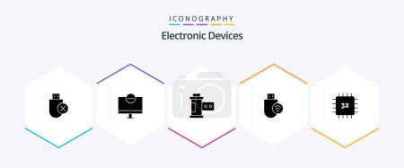 Illustration for Devices 25 Glyph icon pack including signal. devices. hardware. computers. photo - Royalty Free Image