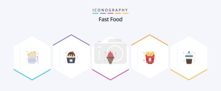 Illustration for Fast Food 25 Flat icon pack including . food. fast food. fast food. french fries - Royalty Free Image