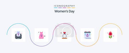 Téléchargez les illustrations : Womens Day Flat 5 Icon Pack Including flower. feminism. day. day. women - en licence libre de droit