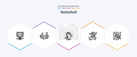 Illustration for Basketball 25 Line icon pack including protection. spin. bottle. hand. basketball spinning - Royalty Free Image
