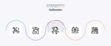 Téléchargez les illustrations : Halloween Line 5 Icon Pack Including . night icon. halloween bloody knife. moon. halloween - en licence libre de droit