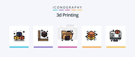 Téléchargez les illustrations : 3d Printing Line Filled 5 Icon Pack Including layer. cube. printing. 3d. gadget. Creative Icons Design - en licence libre de droit