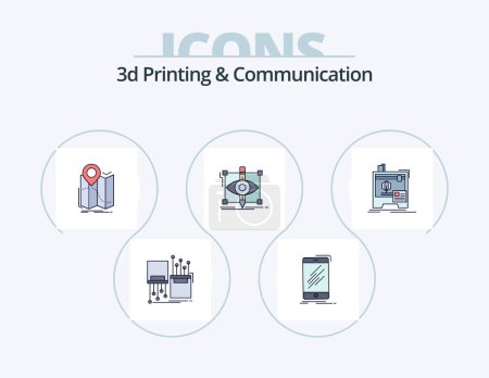 Ilustración de 3d Printing And Communication Line Filled Icon Pack 5 Icon Design. fabrication. abstract. printer. web. net - Imagen libre de derechos