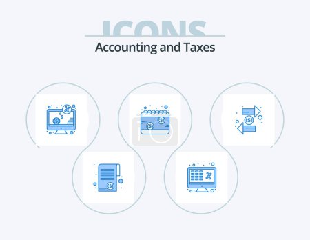 Illustration for Taxes Blue Icon Pack 5 Icon Design. payday. calendar. laptop. screen. money - Royalty Free Image