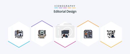 Illustration for Editorial Design 25 FilledLine icon pack including art. layout. hands. editorial. book - Royalty Free Image