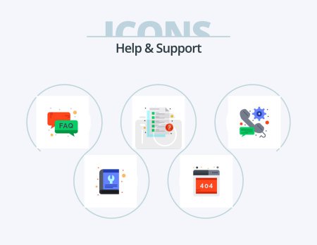 Ilustración de Help And Support Flat Icon Pack 5 Icon Design. call. message. faq. help. email - Imagen libre de derechos