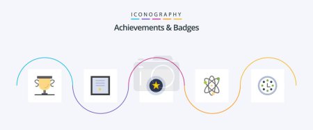 Téléchargez les illustrations : Achievements and Badges Flat 5 Icon Pack Including achievement. science. stamp. award. wreath - en licence libre de droit