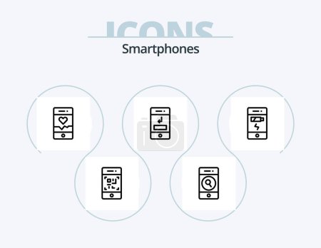 Ilustración de Smartphones Line Icon Pack 5 Icon Design. audio. settings. connection. phone. cell - Imagen libre de derechos