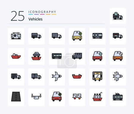 Téléchargez les illustrations : Vehicles 25 Line Filled icon pack including ice cream. van. add. combo. vehicles - en licence libre de droit