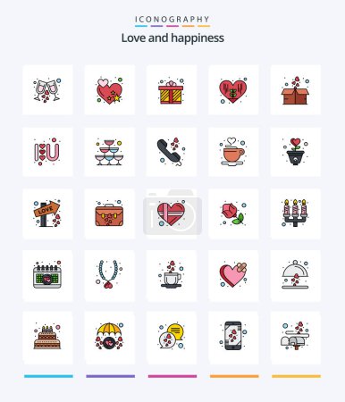 Ilustración de Creative Love 25 Line FIlled icon pack  Such As package. gift. gift box. box. heart - Imagen libre de derechos