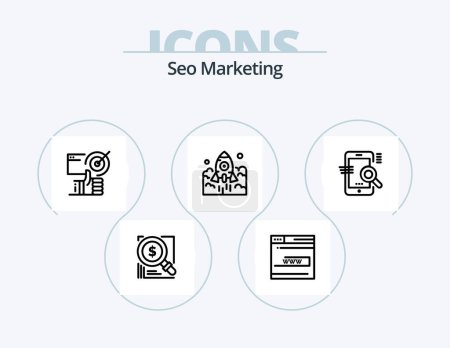 Téléchargez les illustrations : Seo Marketing Line Icon Pack 5 Icon Design. web. promotion. team. configuration. web - en licence libre de droit