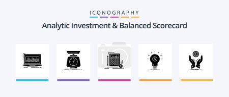 Téléchargez les illustrations : Analytic Investment And Balanced Scorecard Glyph 5 Icon Pack Including idea. finance. scales. market. financial. Creative Icons Design - en licence libre de droit
