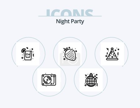 Téléchargez les illustrations : Night Party Line Icon Pack 5 Icon Design. . night. dis. projector. party - en licence libre de droit