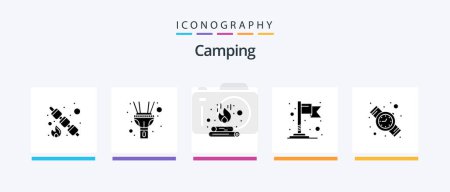 Téléchargez les illustrations : Camping Glyph 5 Icon Pack Including . time. bonfire. digital. location. Creative Icons Design - en licence libre de droit