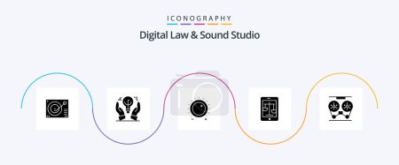 Illustration for Digital Law And Sound Studio Glyph 5 Icon Pack Including legal. internet. hand. court. level - Royalty Free Image