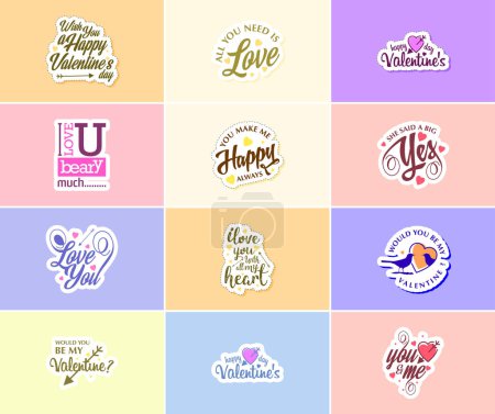 Illustration for Love-Filled Valentine's Day Typography Stickers - Royalty Free Image