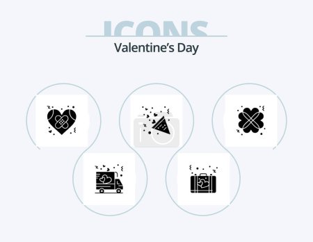 Illustration for Valentines Day Glyph Icon Pack 5 Icon Design. love. fireworks. suitcase. celebration. heart - Royalty Free Image