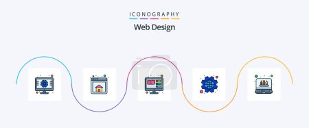 Illustration for Web Design Line Filled Flat 5 Icon Pack Including graphic. settings. online. globe. cog - Royalty Free Image