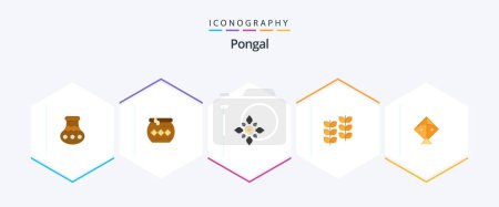 Illustration for Pongal 25 Flat icon pack including flying. kite. diwali. growth. leafe - Royalty Free Image