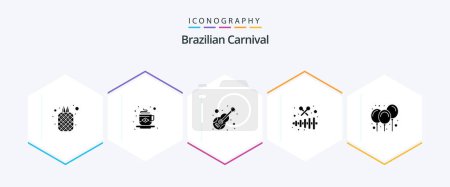Téléchargez les illustrations : Brazilian Carnival 25 Glyph icon pack including party. music. flag. instrument. musical - en licence libre de droit