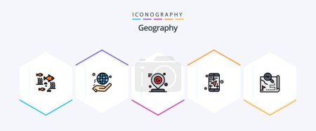 Téléchargez les illustrations : Geo Graphy 25 FilledLine icon pack including map. mobile. world. mark. pin - en licence libre de droit