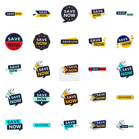 Ilustración de Save Now 25 Fresh Typographic Elements for a modern savings promotion - Imagen libre de derechos