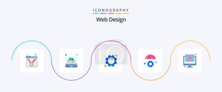 Illustration for Web Design Flat 5 Icon Pack Including p. development. coding. umbrella. insurance - Royalty Free Image