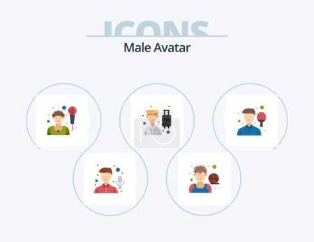 Téléchargez les illustrations : Male Avatar Flat Icon Pack 5 Icon Design. avatar. professional. player. hotel. avatar - en licence libre de droit