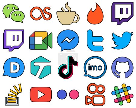 Illustration for 20 Versatile Line Filled Social Media Icons such as tagged. tweet. google meet. twitter and facebook Customizable and unique - Royalty Free Image