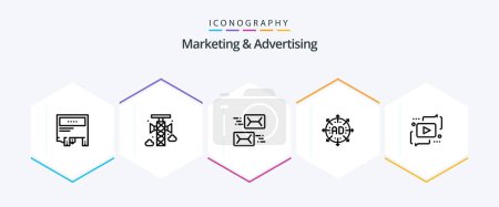 Illustration for Marketing And Advertising 25 Line icon pack including expand. advertisement. loudspeaker. ad. letter - Royalty Free Image