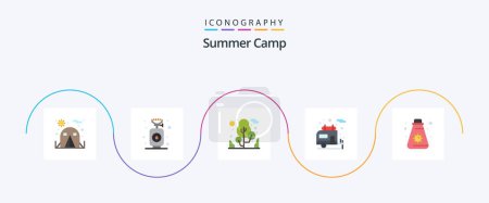 Illustration for Summer Camp Flat 5 Icon Pack Including . sun. tree. summer. motorhome - Royalty Free Image